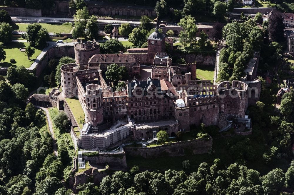 Heidelberg from above - Castle of Schloss Heidelberg in Heidelberg in the state Baden-Wuerttemberg, Germany