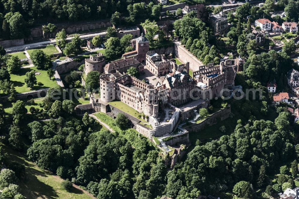 Aerial image Heidelberg - Castle of Schloss Heidelberg in Heidelberg in the state Baden-Wuerttemberg, Germany