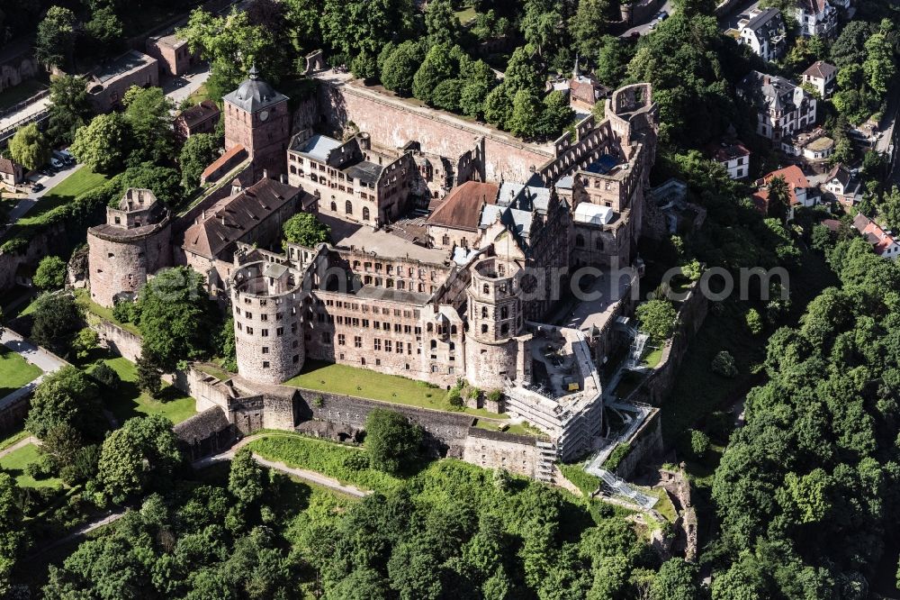 Heidelberg from above - Castle of Schloss Heidelberg in Heidelberg in the state Baden-Wuerttemberg, Germany