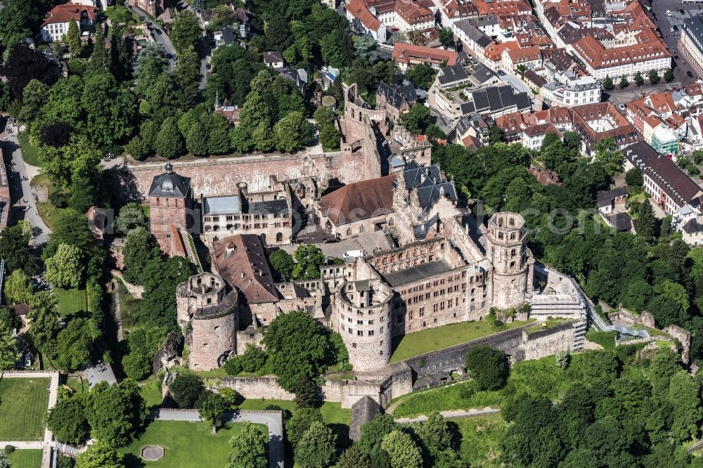 Aerial image Heidelberg - Castle of Schloss Heidelberg in Heidelberg in the state Baden-Wuerttemberg, Germany