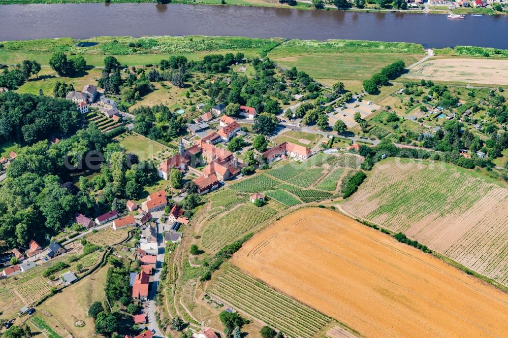 Seusslitz from above - Castle of Heinrichsburg in Seusslitz in the state Saxony, Germany