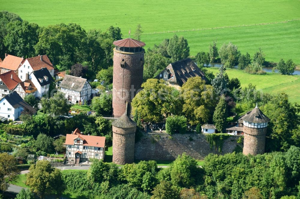 Trendelburg from the bird's eye view: Castle of Schloss Hotel Burg Trendelburg on Steinweg in Trendelburg in the state Hesse, Germany