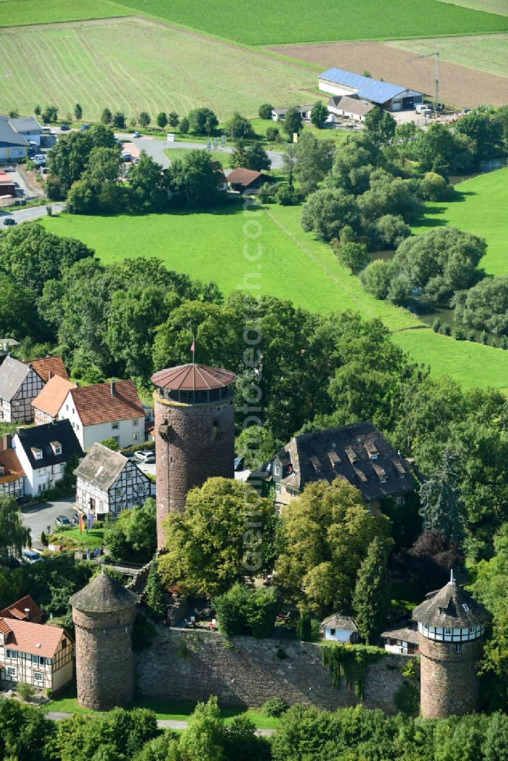 Trendelburg from above - Castle of Schloss Hotel Burg Trendelburg on Steinweg in Trendelburg in the state Hesse, Germany