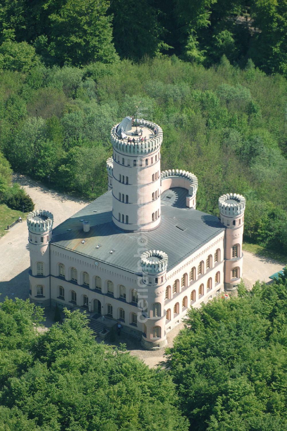 Binz from above - Castle of Jagdschloss Granitz in Binz in the state Mecklenburg - Western Pomerania, Germany