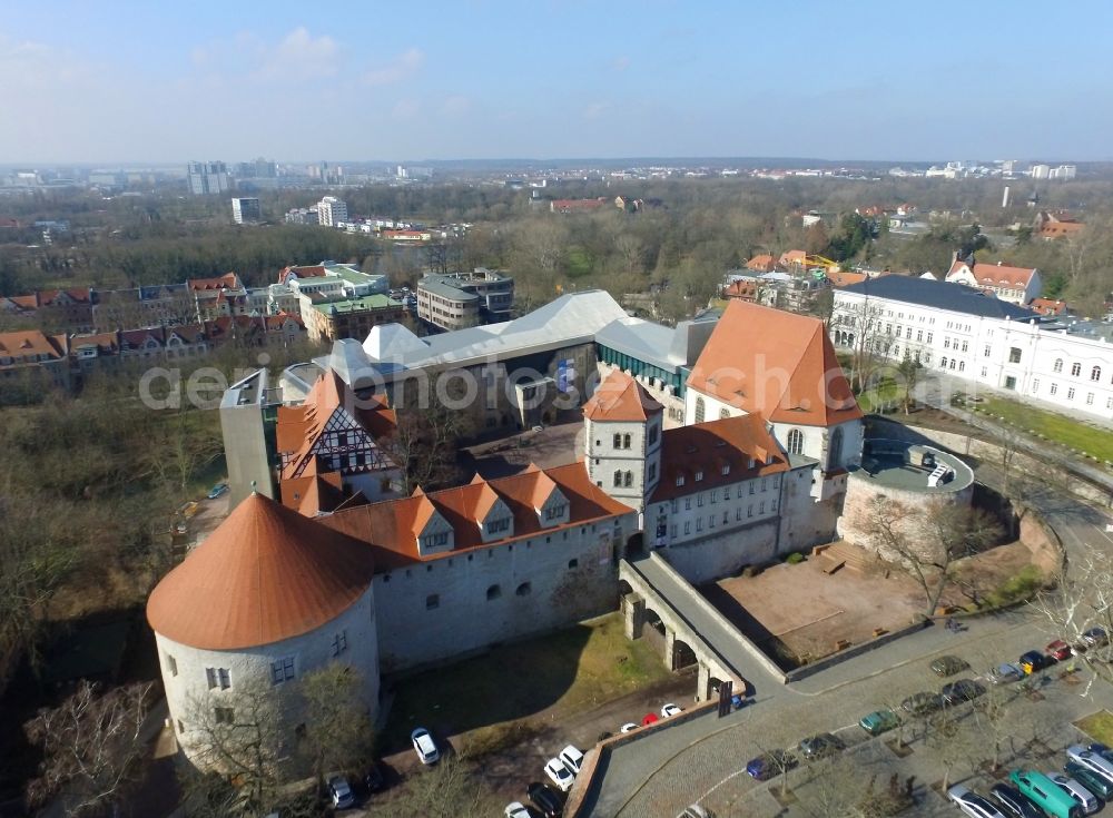 Halle (Saale) from above - Castle of Schloss Kunstmuseum Moritzburg on Friedemann-Bach-Platz in the district Mitte in Halle (Saale) in the state Saxony-Anhalt