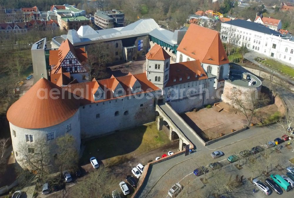 Halle (Saale) from above - Castle of Schloss Kunstmuseum Moritzburg on Friedemann-Bach-Platz in the district Mitte in Halle (Saale) in the state Saxony-Anhalt