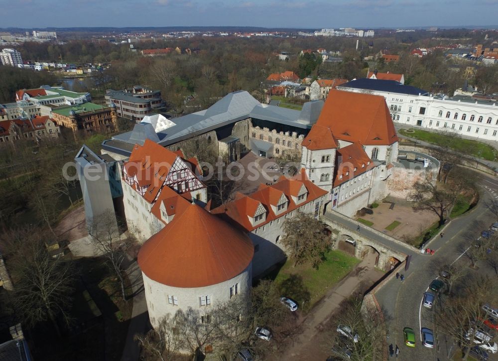 Halle (Saale) from above - Castle of Schloss Kunstmuseum Moritzburg on Friedemann-Bach-Platz in the district Mitte in Halle (Saale) in the state Saxony-Anhalt