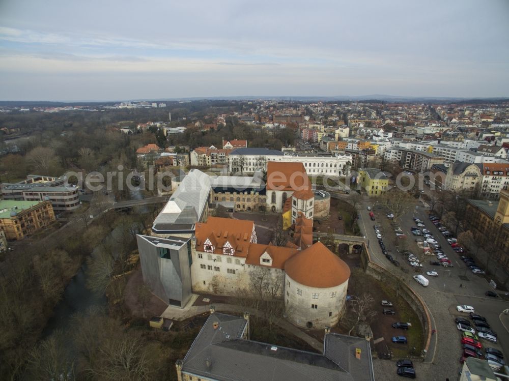 Halle (Saale) from above - Castle of Schloss Kunstmuseum Moritzburg on Friedemann-Bach-Platz in the district Mitte in Halle (Saale) in the state Saxony-Anhalt