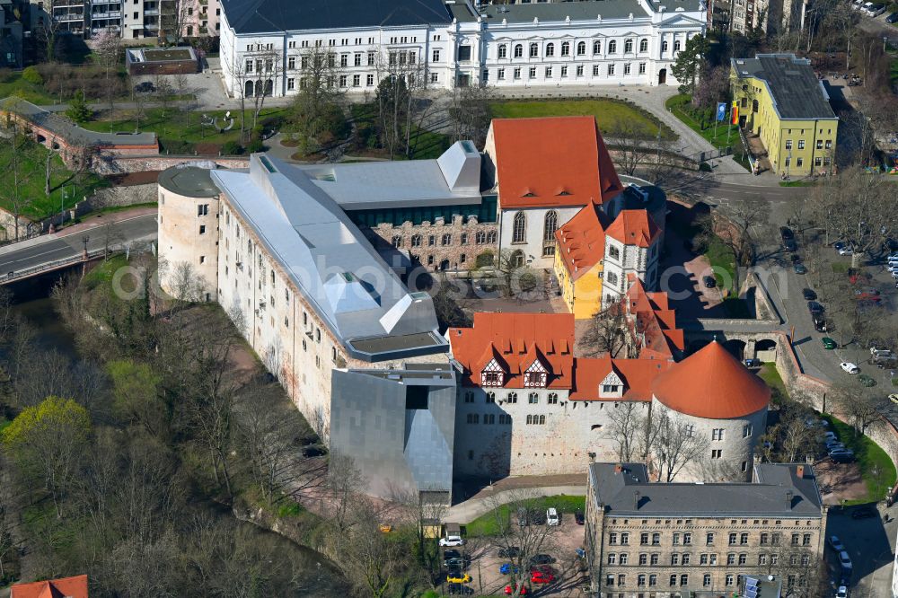 Halle (Saale) from above - Castle of Schloss Kunstmuseum Moritzburg on Friedemann-Bach-Platz in the district Mitte in Halle (Saale) in the state Saxony-Anhalt, Germany