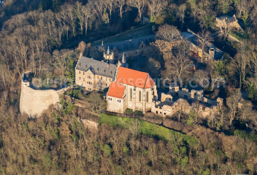 Mansfeld from the bird's eye view: Castle of Schloss in Mansfeld in the state Saxony-Anhalt, Germany