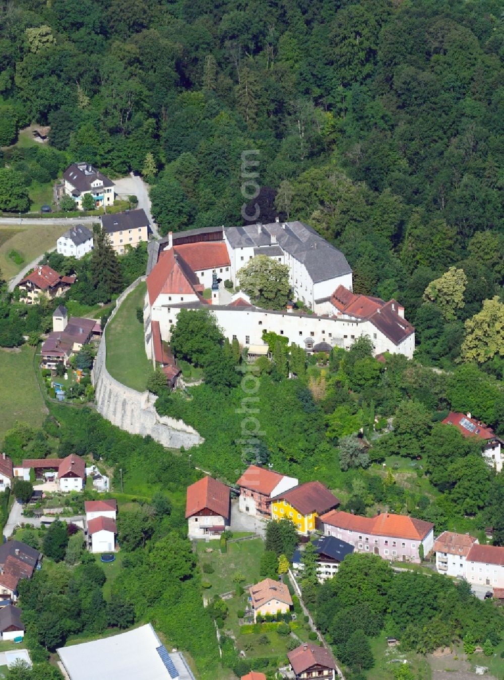 Tittmoning from above - Castle of Schloss in the district Burg in Tittmoning in the state Bavaria, Germany