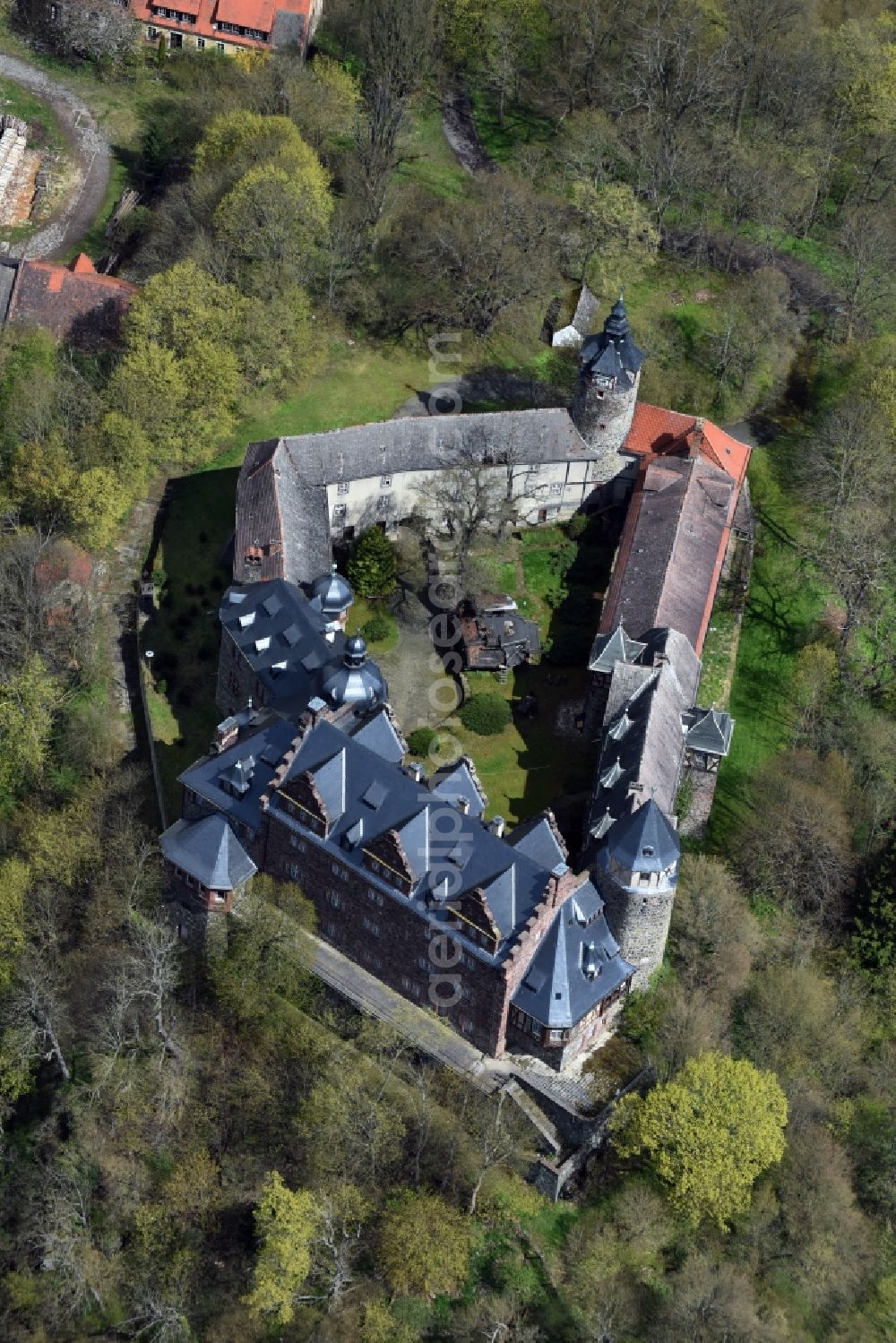 Friesdorf from above - Castle of Schloss Rammelburg in Friesdorf in the state Saxony-Anhalt