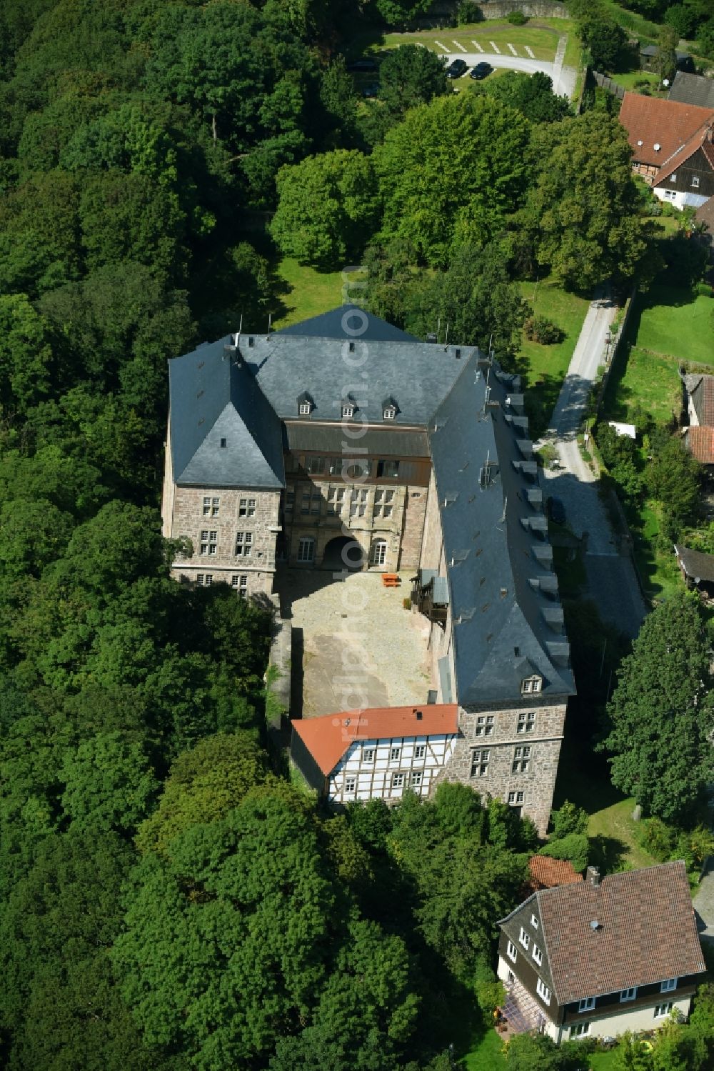 Diemelstadt from the bird's eye view: Castle of Schloss Rhoden in Diemelstadt in the state Hesse, Germany