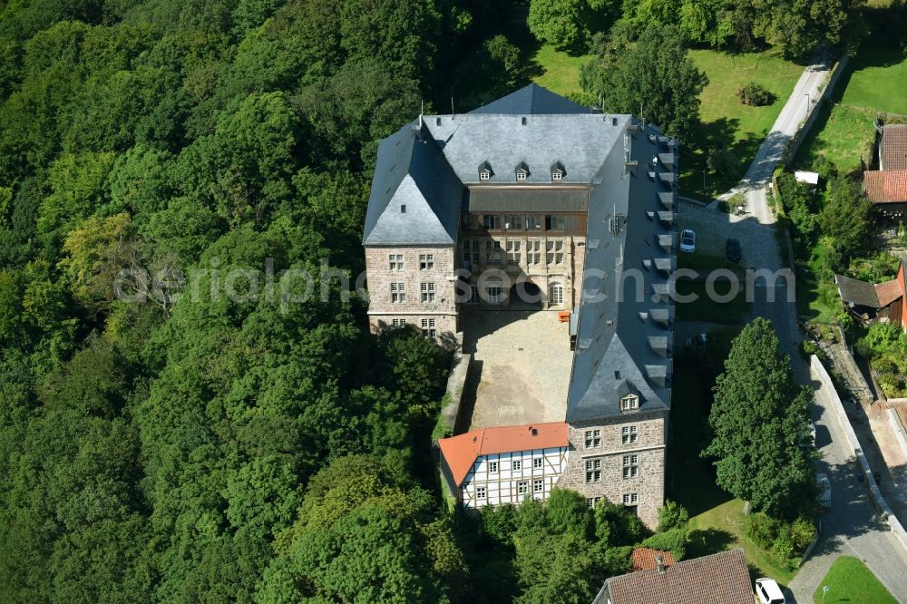 Aerial image Diemelstadt - Castle of Schloss Rhoden in Diemelstadt in the state Hesse, Germany