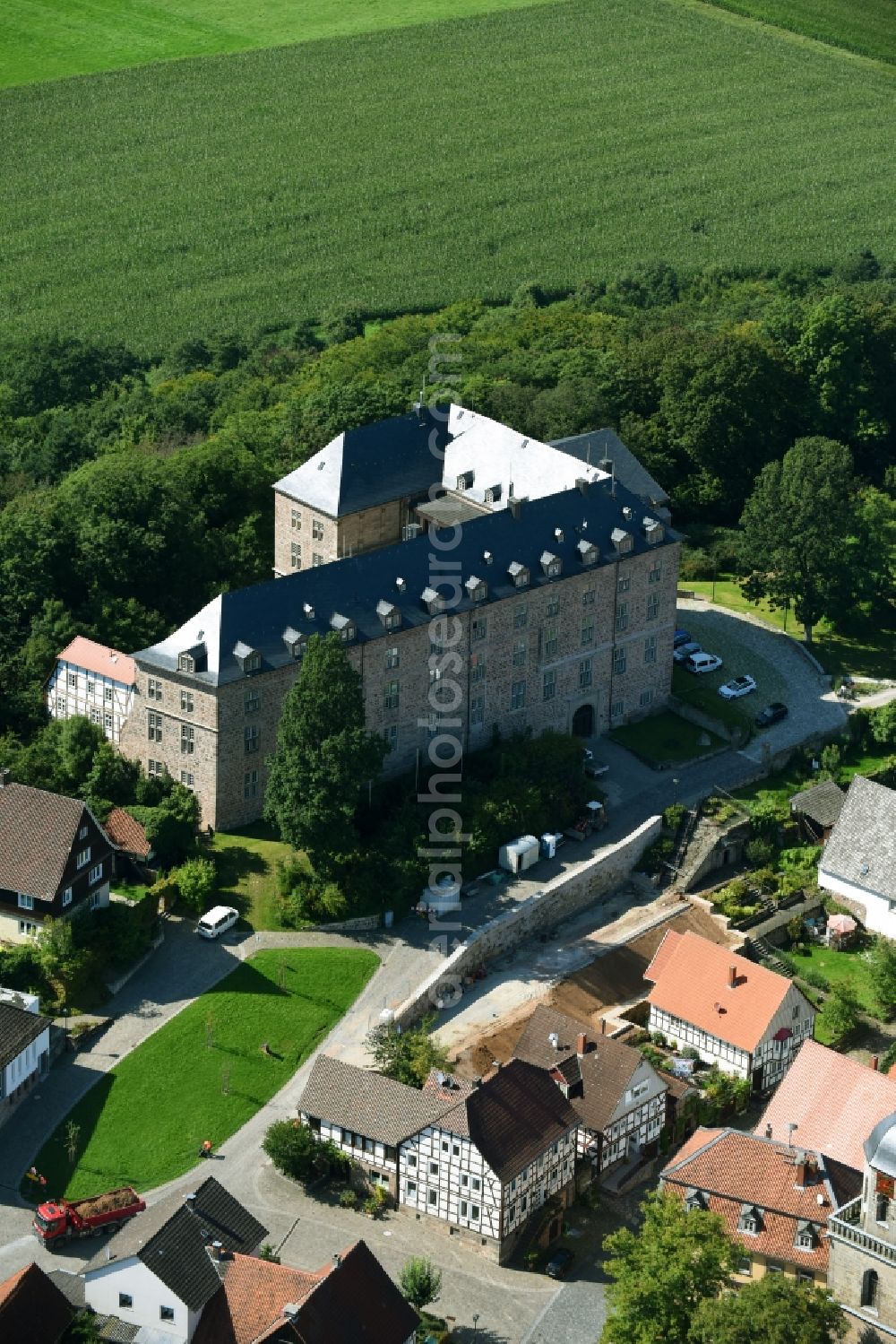 Diemelstadt from the bird's eye view: Castle of Schloss Rhoden in Diemelstadt in the state Hesse, Germany