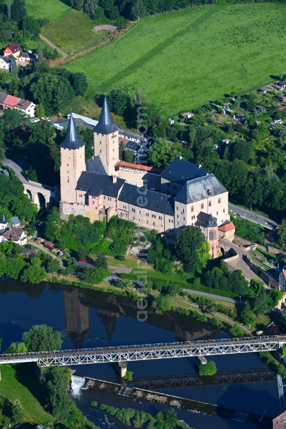 Aerial image Rochlitz - Castle of am Ufer of Zwickauer Mulde in Rochlitz in the state Saxony, Germany