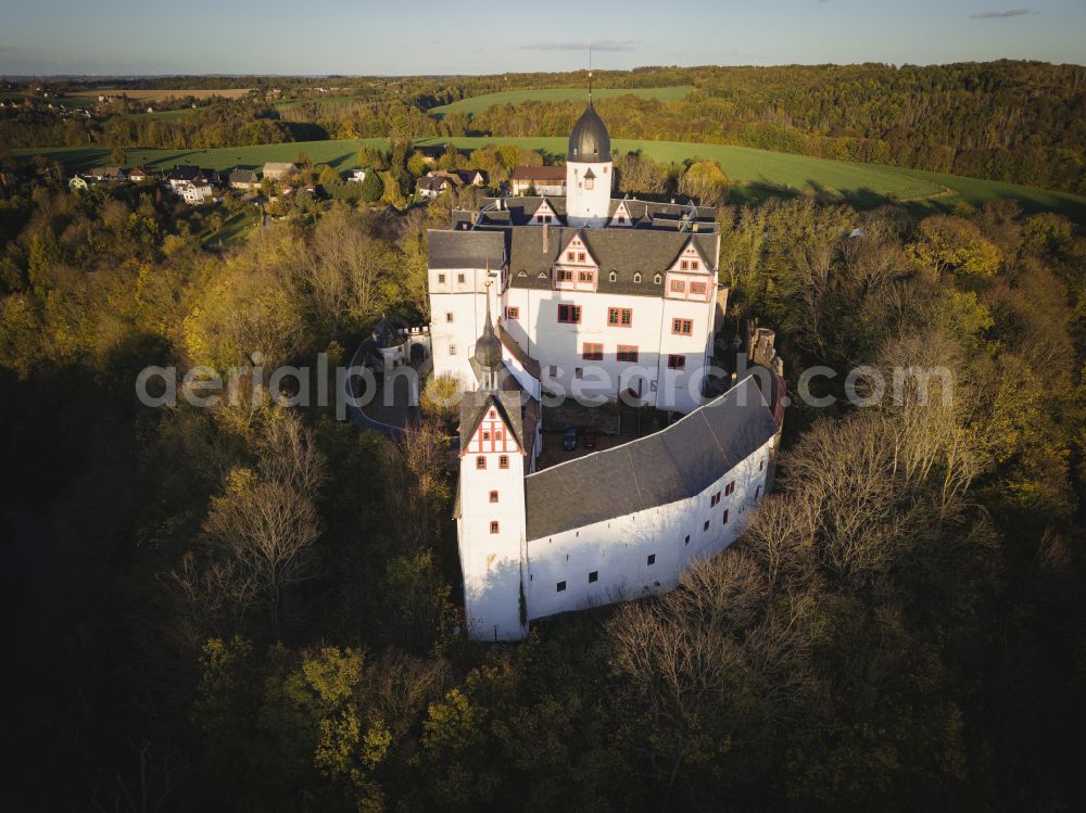 Aerial image Lunzenau - Castle complex on the plateau Schloss Rochsburg on street Schlossstrasse in Lunzenau in the state Saxony, Germany