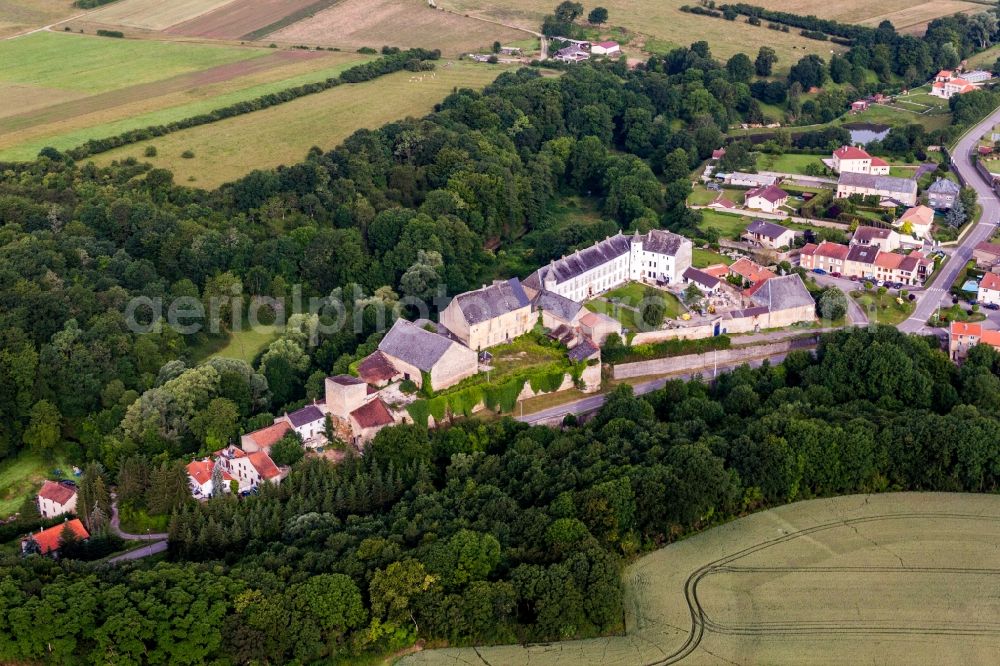 Aerial image Roussy-le-Village - Castle of Schloss Roussy-le-bourg in Roussy-le-Village in Grand Est, France