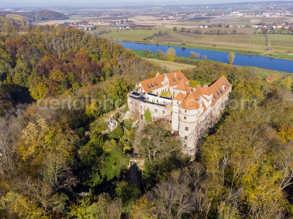 Klipphausen from above - Castle of Schloss Scharfenberg on Schlossweg in the district Scharfenberg in Klipphausen in the state Saxony, Germany