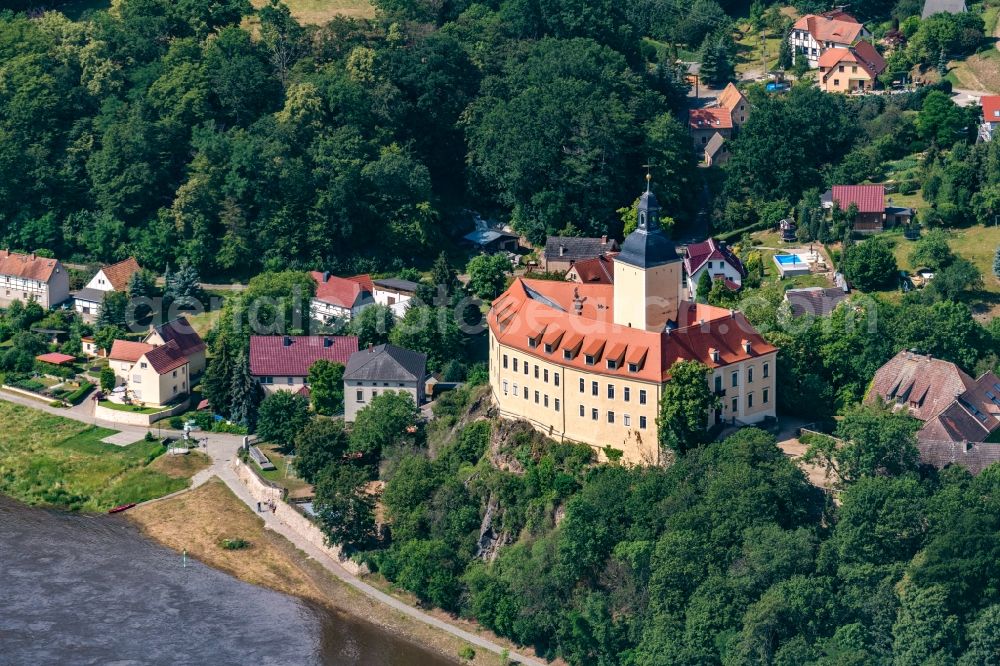 Aerial image Neuhirschstein - Castle of Schloss Hirschstein in Neuhirschstein in the state Saxony, Germany