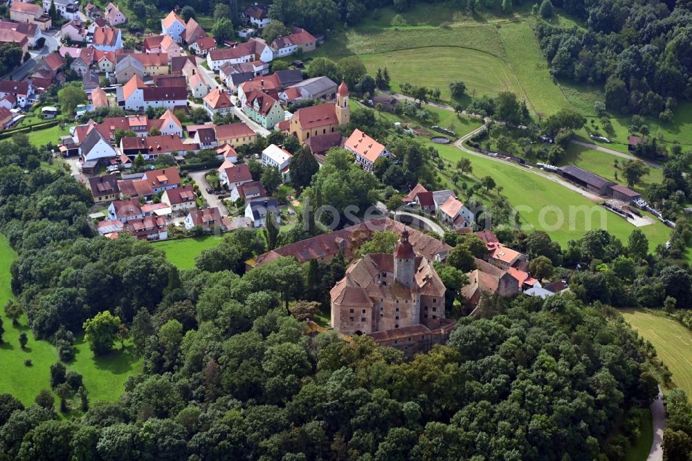 Flachslanden from above - Castle of Schloss Virnsberg in Flachslanden in the state Bavaria, Germany