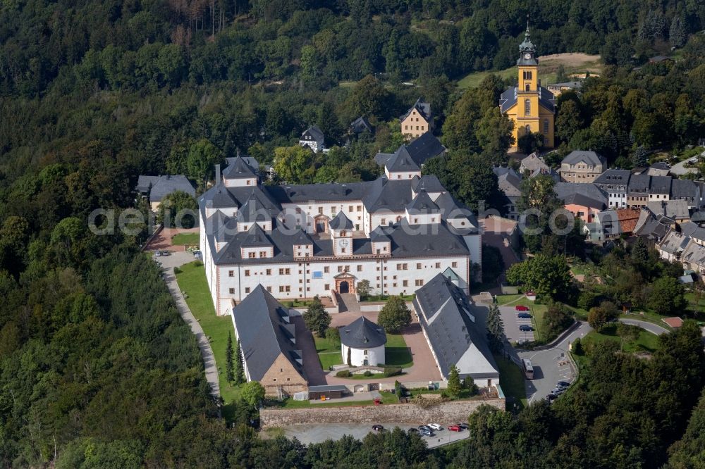 Aerial image Augustusburg - Castle of Schloss und Schlosstheater in Augustusburg in the state Saxony