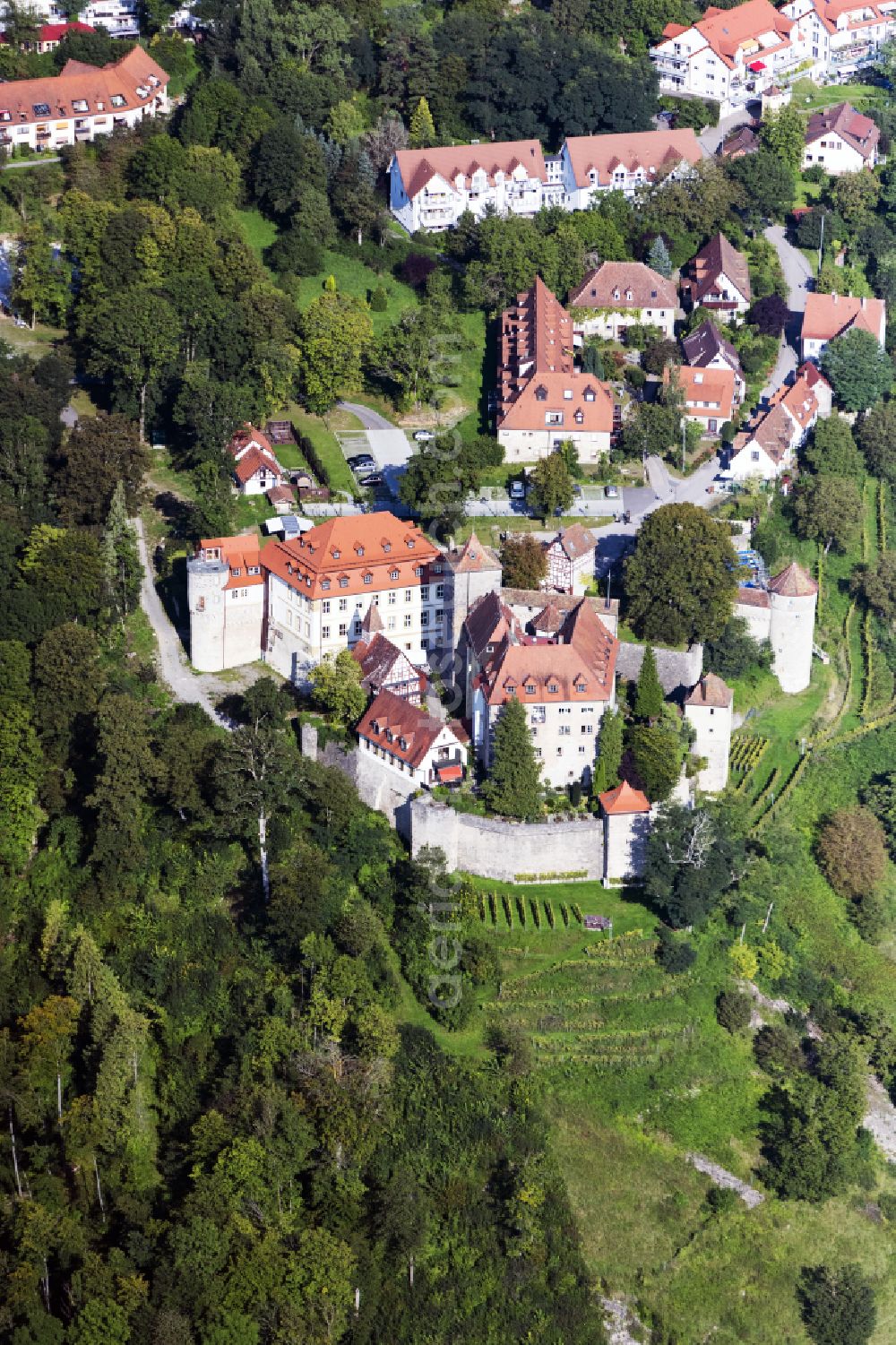 Künzelsau from above - Castle of Stetten in Kuenzelsau in the state Baden-Wuerttemberg, Germany