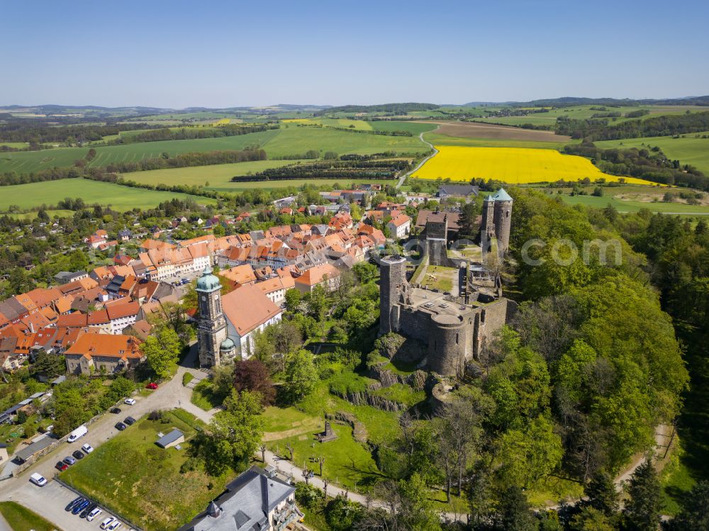 Stolpen from above - Castle of Schloss in Stolpen in the state Saxony, Germany