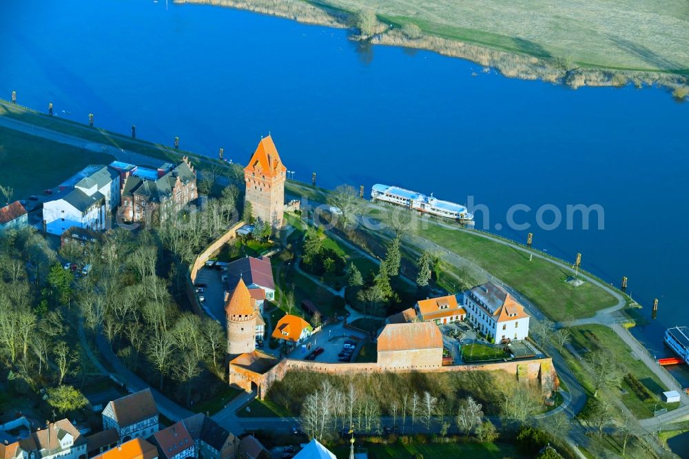 Tangermünde from above - Castle of Schloss in Tangermuende in the state Saxony-Anhalt, Germany