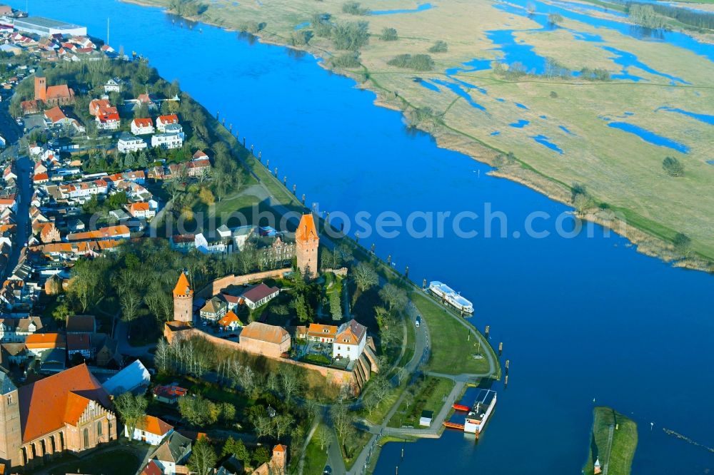 Tangermünde from above - Castle of Schloss in Tangermuende in the state Saxony-Anhalt, Germany