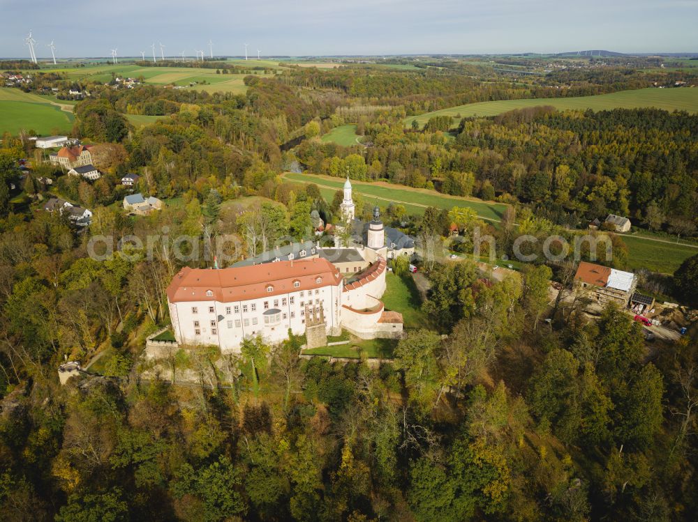 Limbach-Oberfrohna from above - Castle of Wolkenburg on street Am Schloss in Limbach-Oberfrohna in the state Saxony, Germany