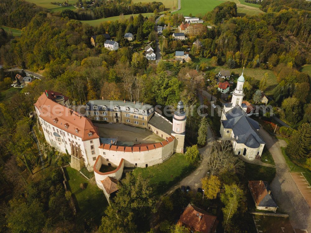 Limbach-Oberfrohna from above - Castle of Wolkenburg on street Am Schloss in Limbach-Oberfrohna in the state Saxony, Germany