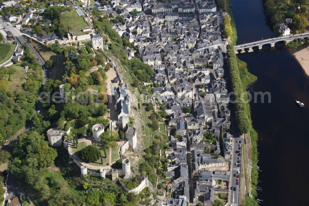 Aerial photograph Chinon - Chinon Castle in Chinon in Centre-Val de Loire, France. The castle Chinon, Chateau de Chinon, is one of the castles of the Loire, although it is a fortress and lies above the Vienne