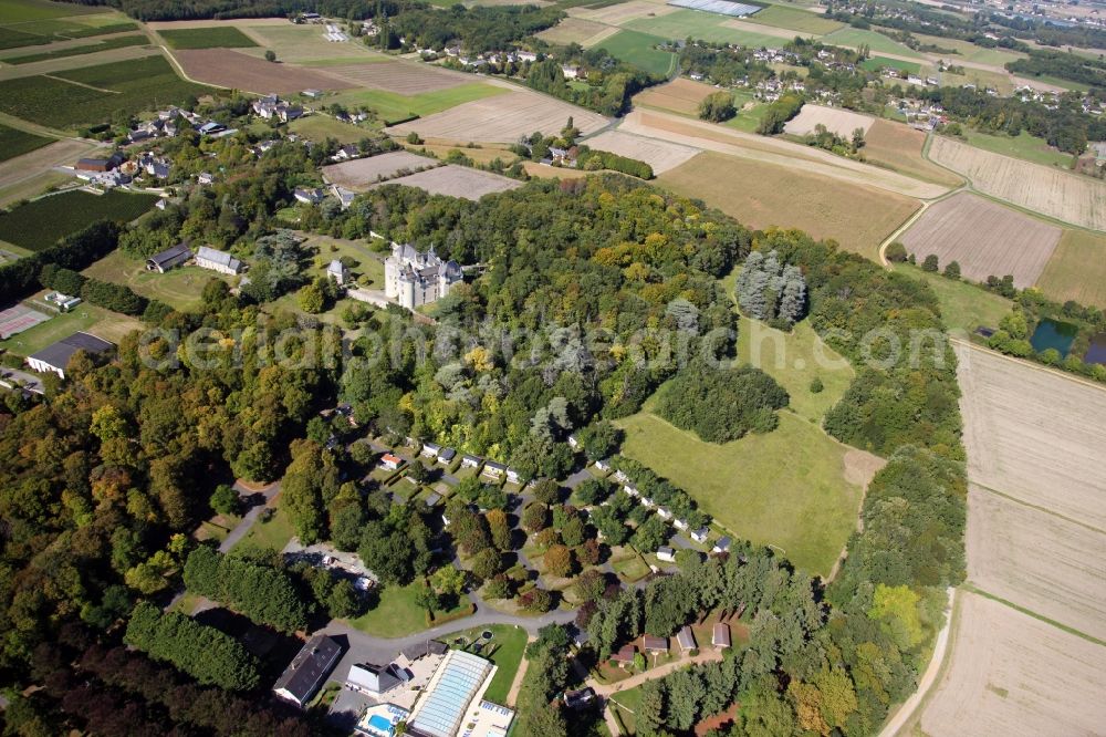 Coutures from above - Castle, park and campsite of Chateau Montsabert in the district Montsabert in Coutures in Pays de la Loire, France