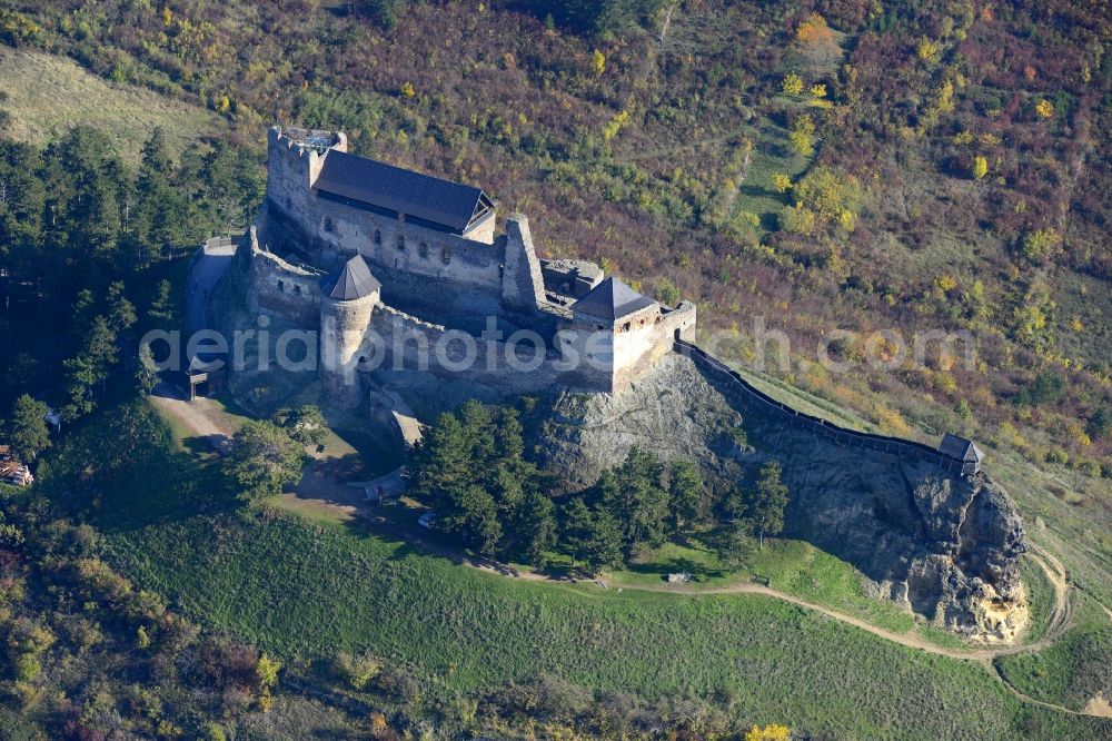 Aerial image Boldogkövaralja - Castle of the fortress Boldogkoe in Boldogkoevaralja in Borsod-Abauj-Zemplen, Hungary