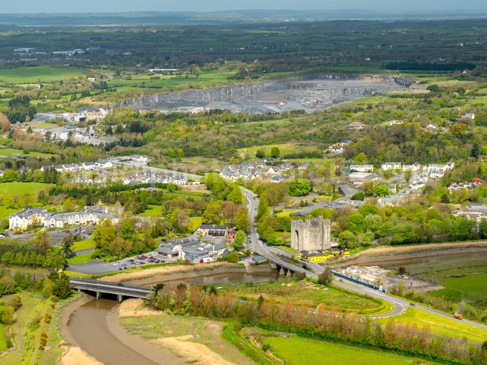 Aerial image Bunratty - Castle of the fortress Bunratty Castle in Bunratty in Clare, Ireland