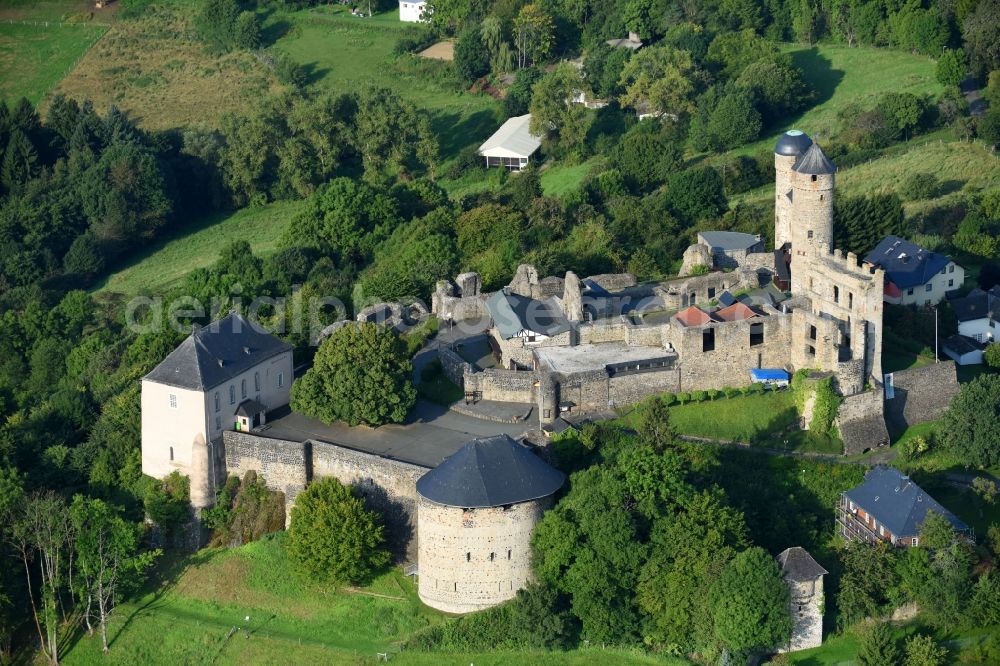 Greifenstein from above - Castle of the fortress Burg Greifenstein in Greifenstein in the state Hesse, Germany