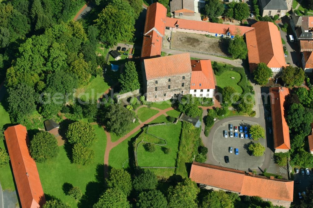 Aerial image Hardegsen - Castle of the fortress Burg Hardeg in Hardegsen in the state Lower Saxony, Germany