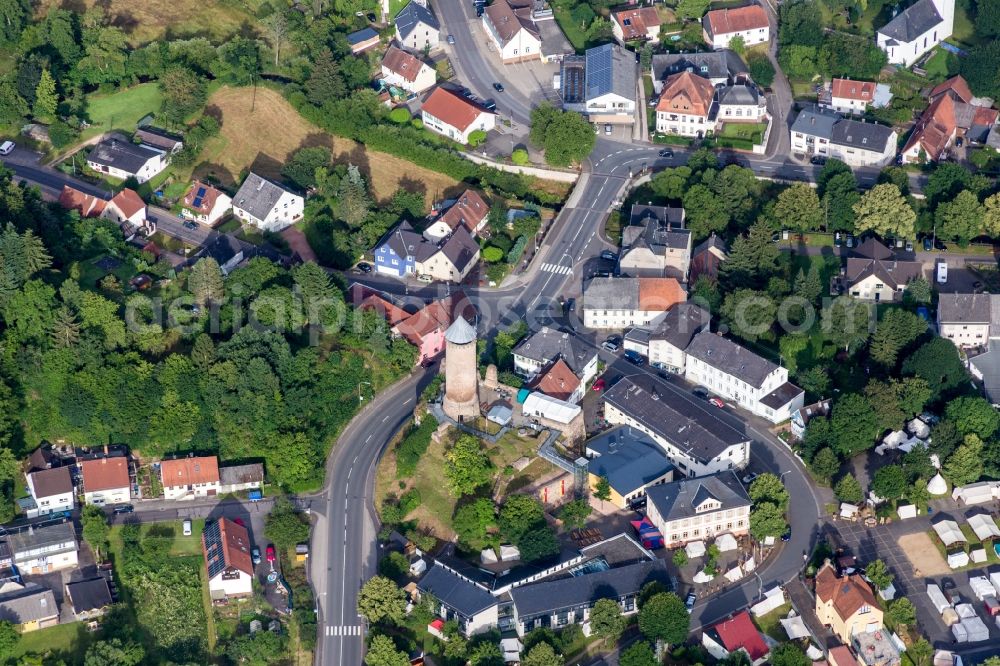 Aerial image Nohfelden - Castle of the fortress Burg Nohfelden of Grafen von Veldenz in Nohfelden in the state Saarland, Germany