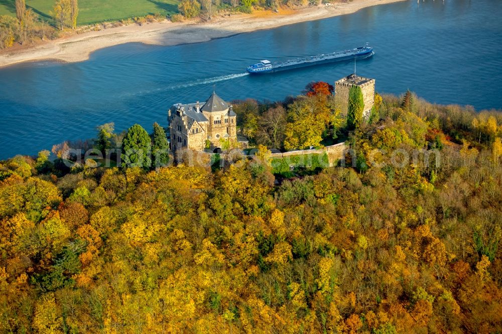 Bad Breisig from above - Castle of the fortress Burg Rheineck in Bad Breisig in the state Rhineland-Palatinate