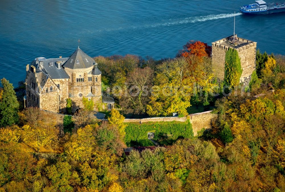 Bad Breisig from the bird's eye view: Castle of the fortress Burg Rheineck in Bad Breisig in the state Rhineland-Palatinate