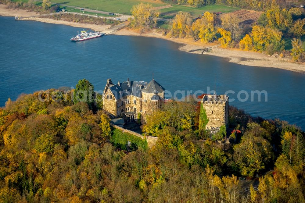 Aerial photograph Bad Breisig - Castle of the fortress Burg Rheineck in Bad Breisig in the state Rhineland-Palatinate