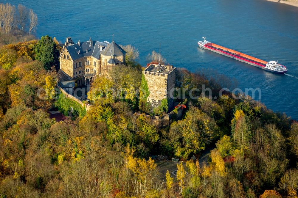 Bad Breisig from above - Castle of the fortress Burg Rheineck in Bad Breisig in the state Rhineland-Palatinate