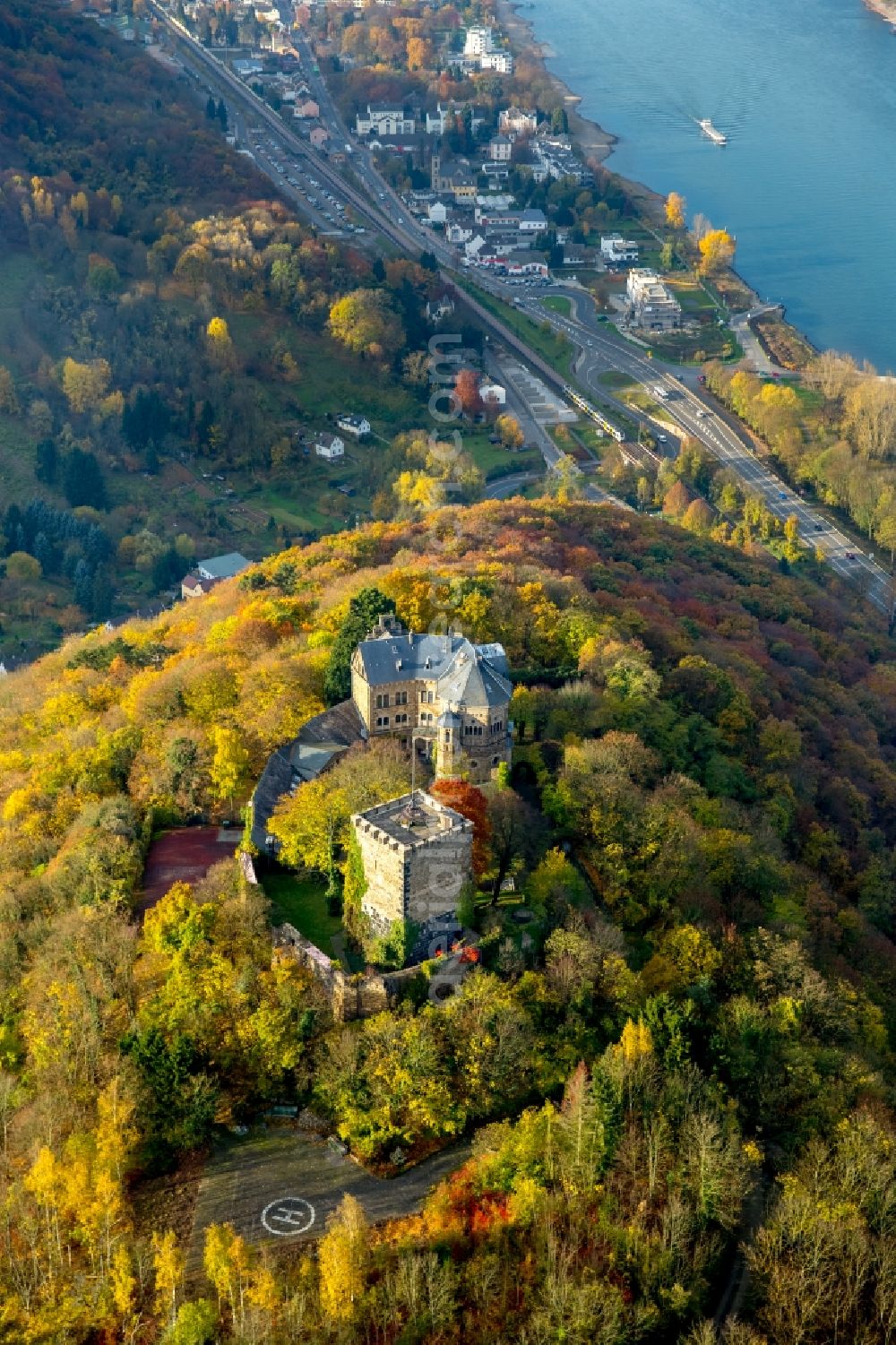 Bad Breisig from the bird's eye view: Castle of the fortress Burg Rheineck in Bad Breisig in the state Rhineland-Palatinate