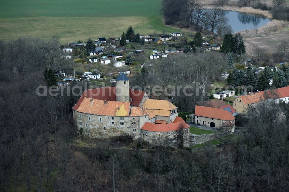 Schönfels from the bird's eye view: Castle of the fortress Burg Schoenfels on Burgstrasse in Schoenfels in the state Saxony