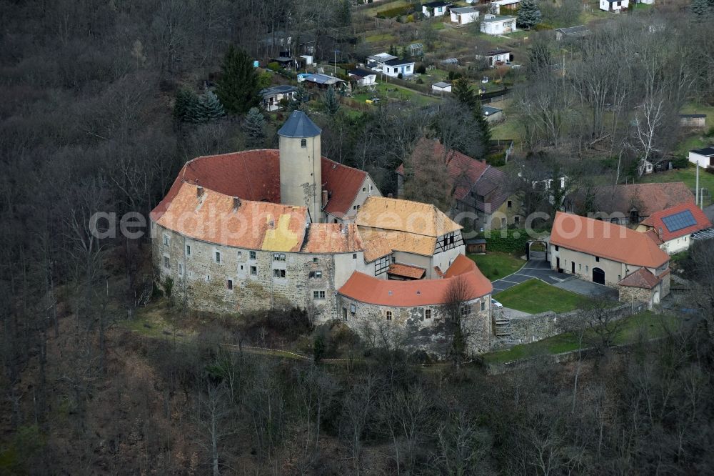 Aerial image Schönfels - Castle of the fortress Burg Schoenfels on Burgstrasse in Schoenfels in the state Saxony