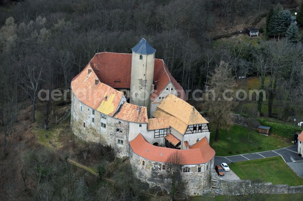 Schönfels from above - Castle of the fortress Burg Schoenfels on Burgstrasse in Schoenfels in the state Saxony