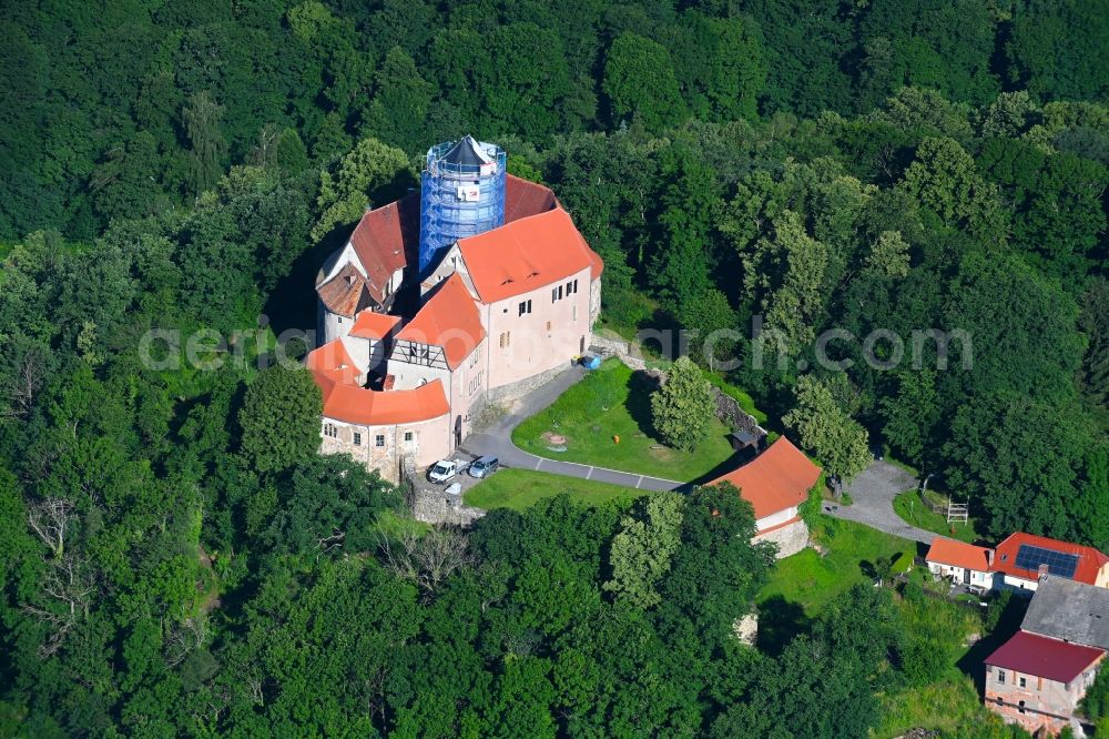 Schönfels from above - Castle of the fortress Burg Schoenfels on Burgstrasse in Schoenfels in the state Saxony