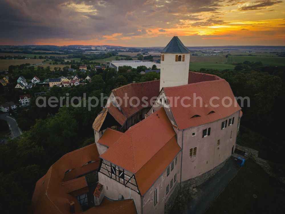 Schönfels from above - Castle of the fortress Burg Schoenfels on Burgstrasse in Schoenfels in the state Saxony