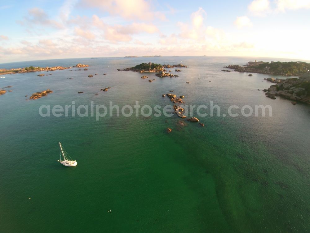 Perros-Guirec from above - Castle of the fortress Chateau de CostaerA?s Coast of Atlantic ocean in Perros-Guirec in Bretagne, France